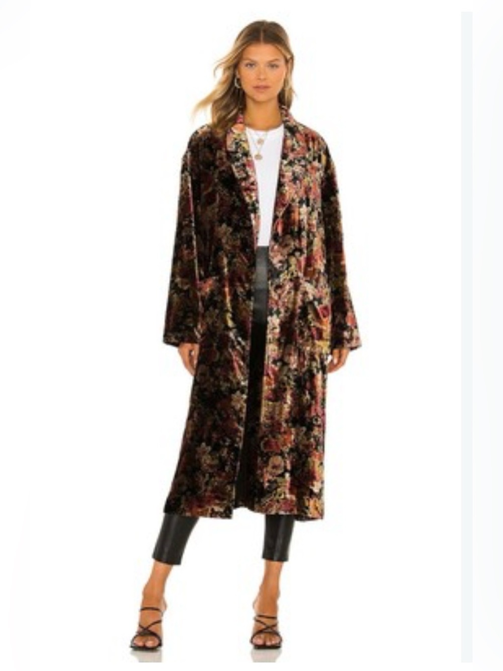 Free People Floral Velvet Long Duster in Brown, Rust and Burgundy